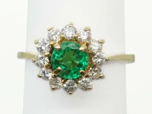 0.89ct tw Round Natural Emerald & Diamond Halo Ring 14k Gold Size 7