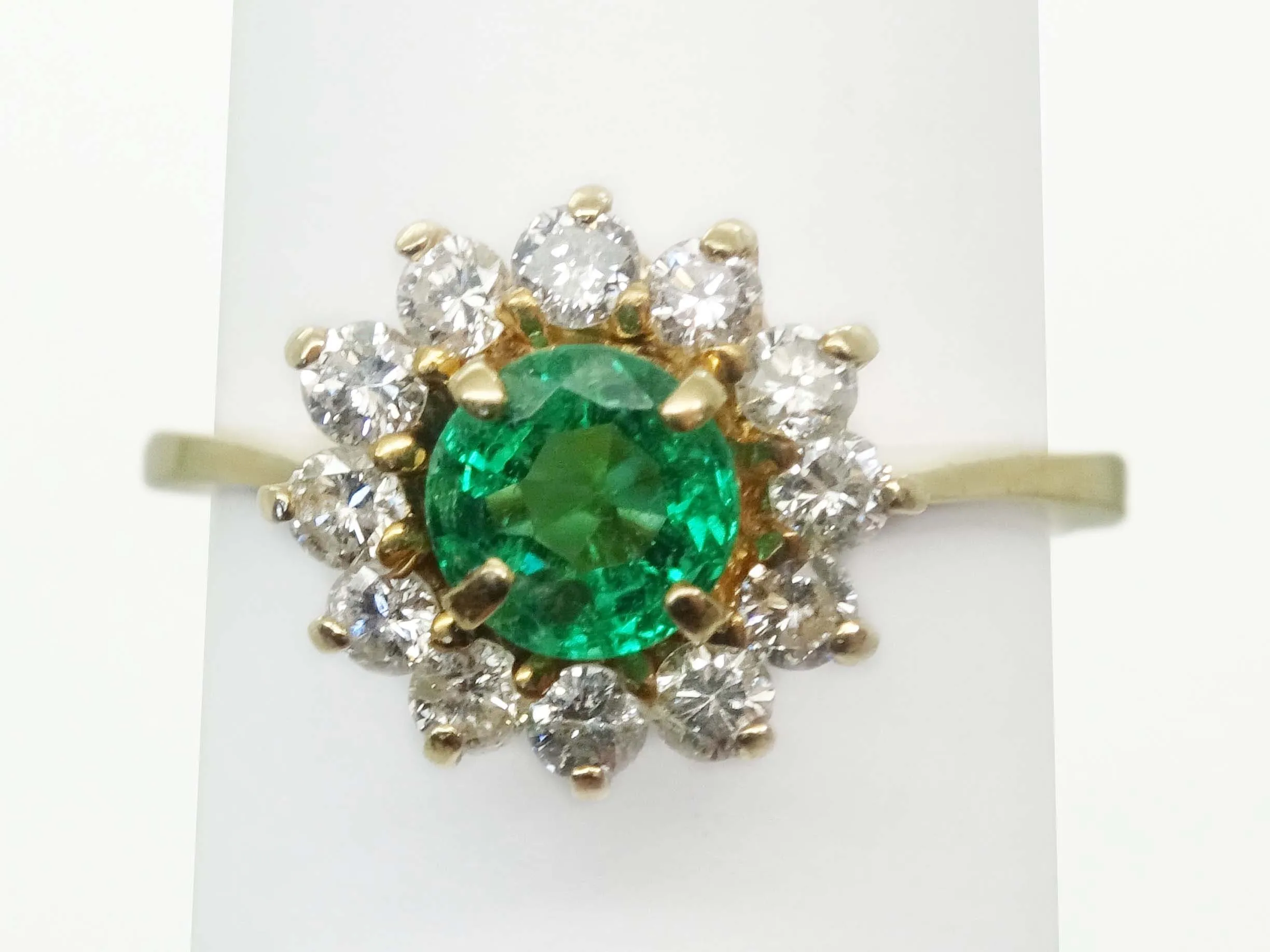 0.89ct tw Round Natural Emerald & Diamond Halo Ring 14k Gold Size 7