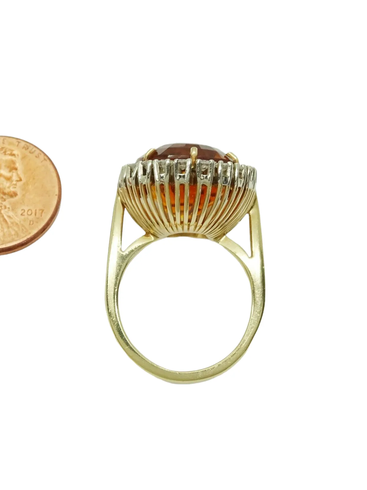 12.96ct tw Large Oval Mandarin Citrine & Diamond  Filigree Ring 14k Gold Size 7