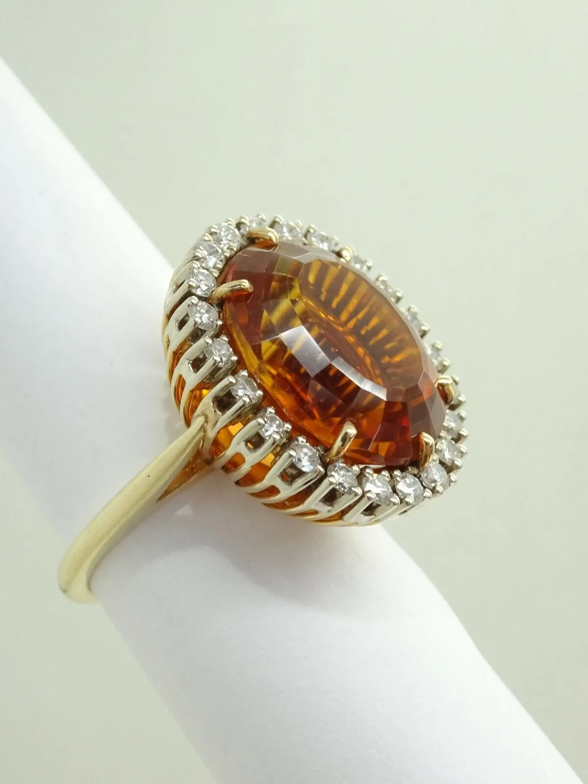 12.96ct tw Large Oval Mandarin Citrine & Diamond  Filigree Ring 14k Gold Size 7