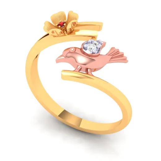 14k Beautiful Gold Ring With A Yellow Gold Bird From Amazea Collection