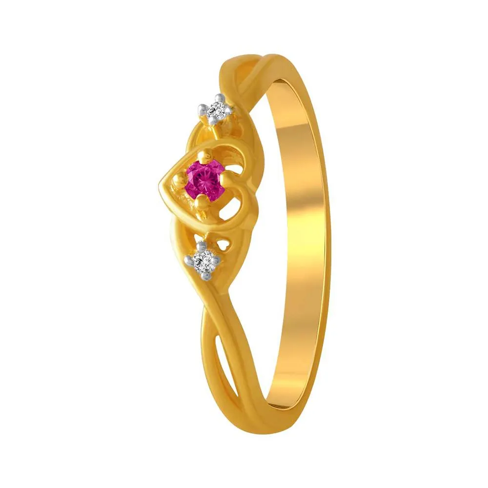 14k Gold Heart Pink And Yellow  Ring