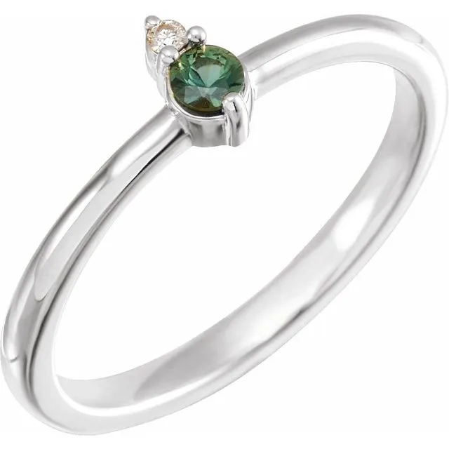 14K Gold Natural Green Sapphire and Diamond Ring