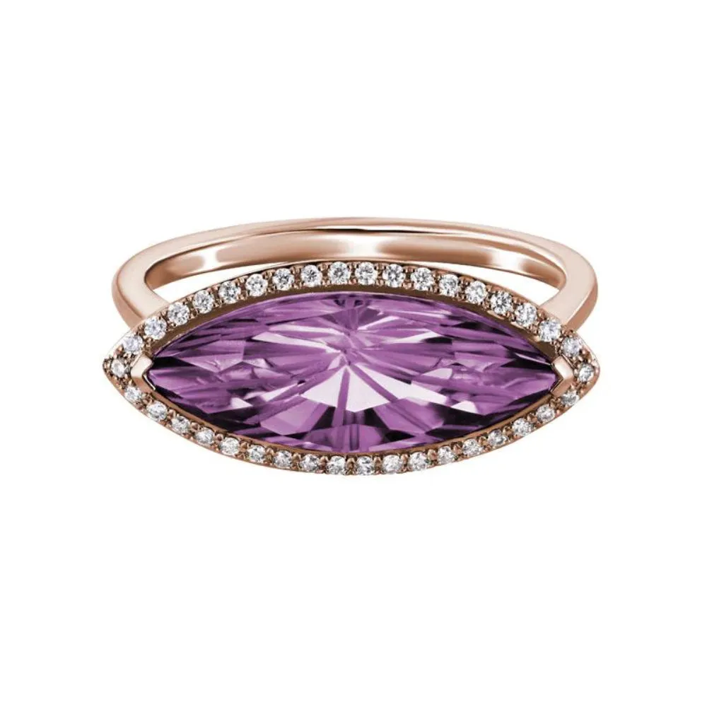 14k Marquise Cut Gemstone & Diamond Ring