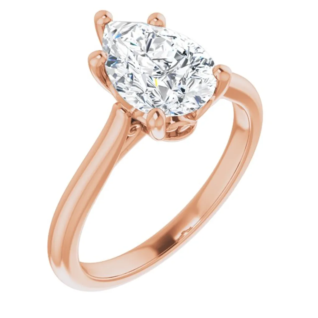 14K Rose Gold Pear Center Solitaire Engagement Ring