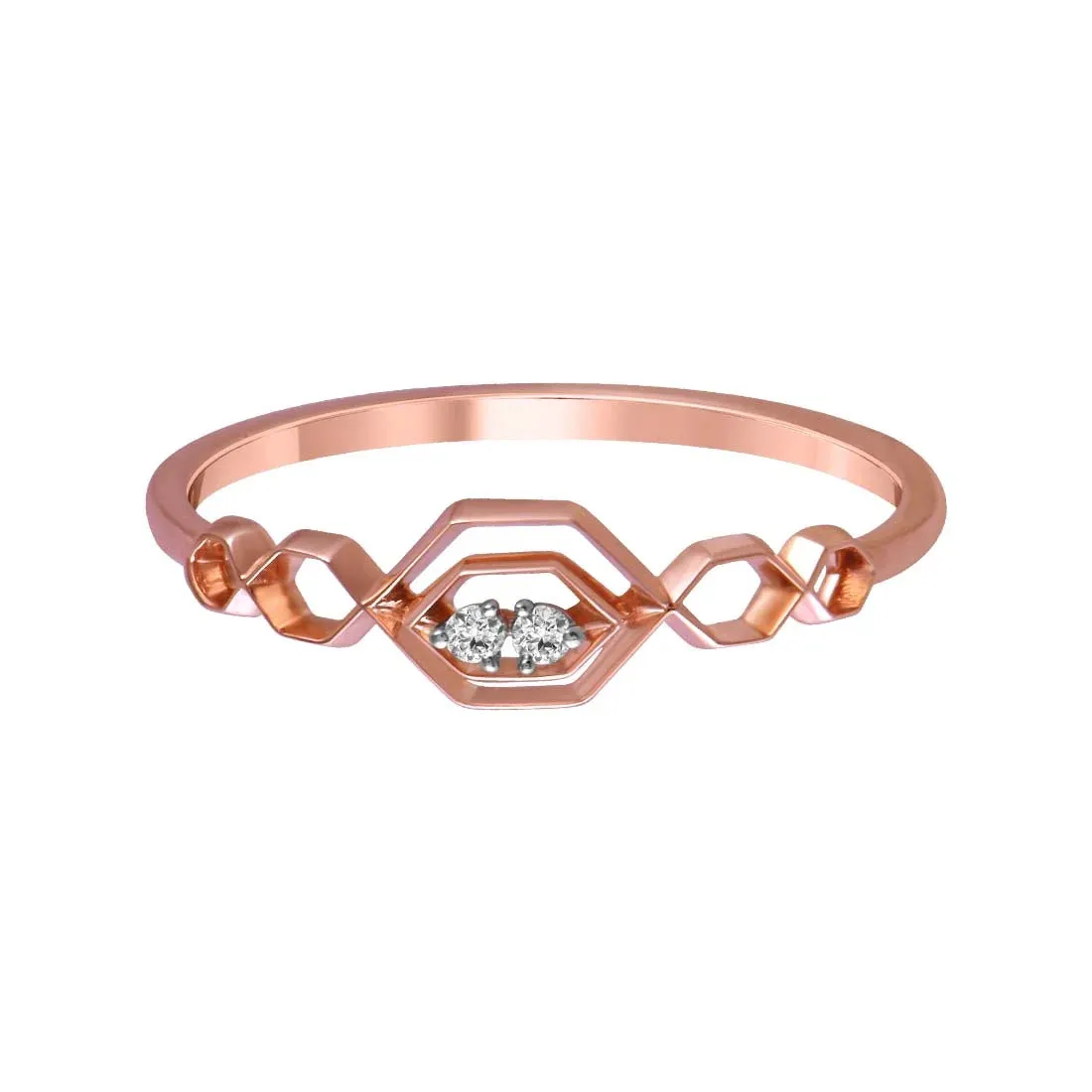 14K Rose Gold Ring Featuring A Honeycomb-inspired Design And Diamonds In The Centre