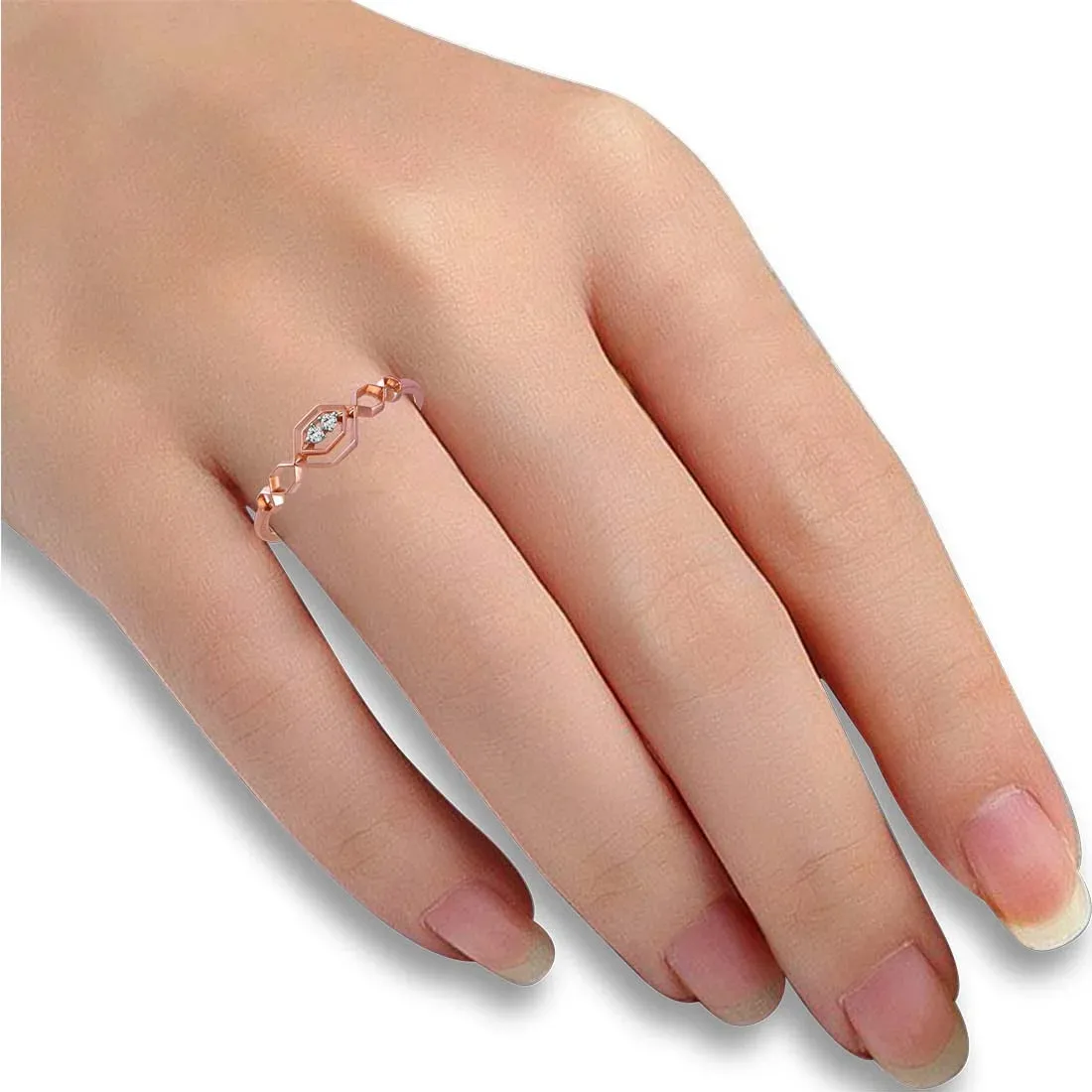 14K Rose Gold Ring Featuring A Honeycomb-inspired Design And Diamonds In The Centre