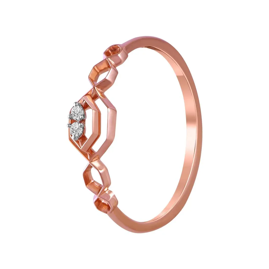14K Rose Gold Ring Featuring A Honeycomb-inspired Design And Diamonds In The Centre