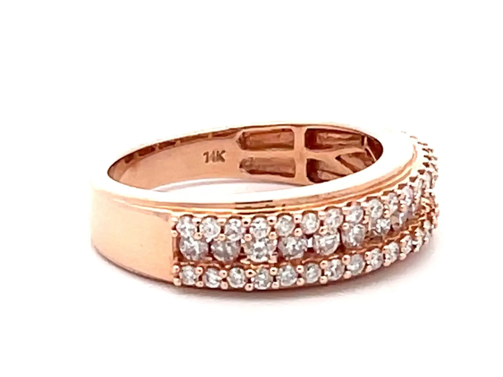 14k Rose Gold Triple Diamond Row Band Ring