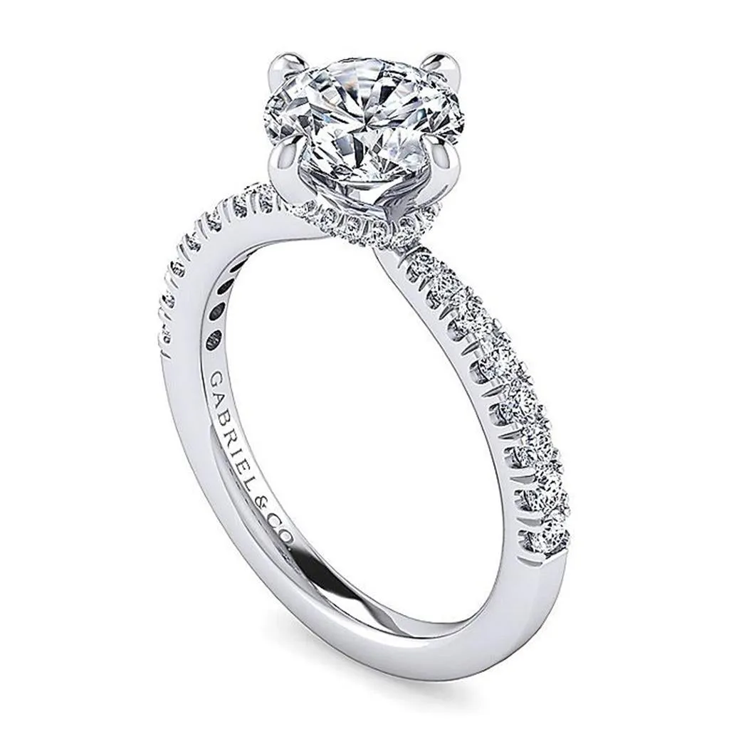 14K White Gold 'Ada' Hidden Halo Round Natural Diamonds Engagement Ring