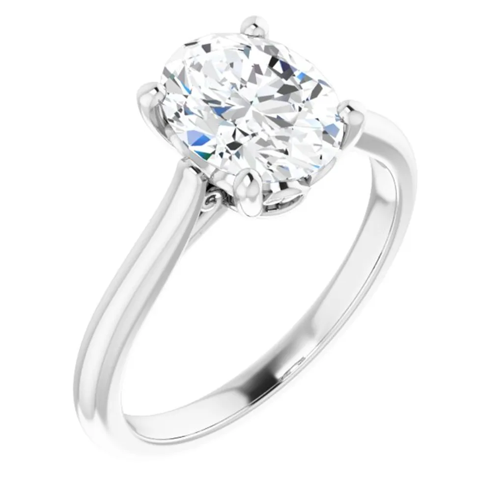 14K White Gold Oval Center Solitaire Engagement Ring