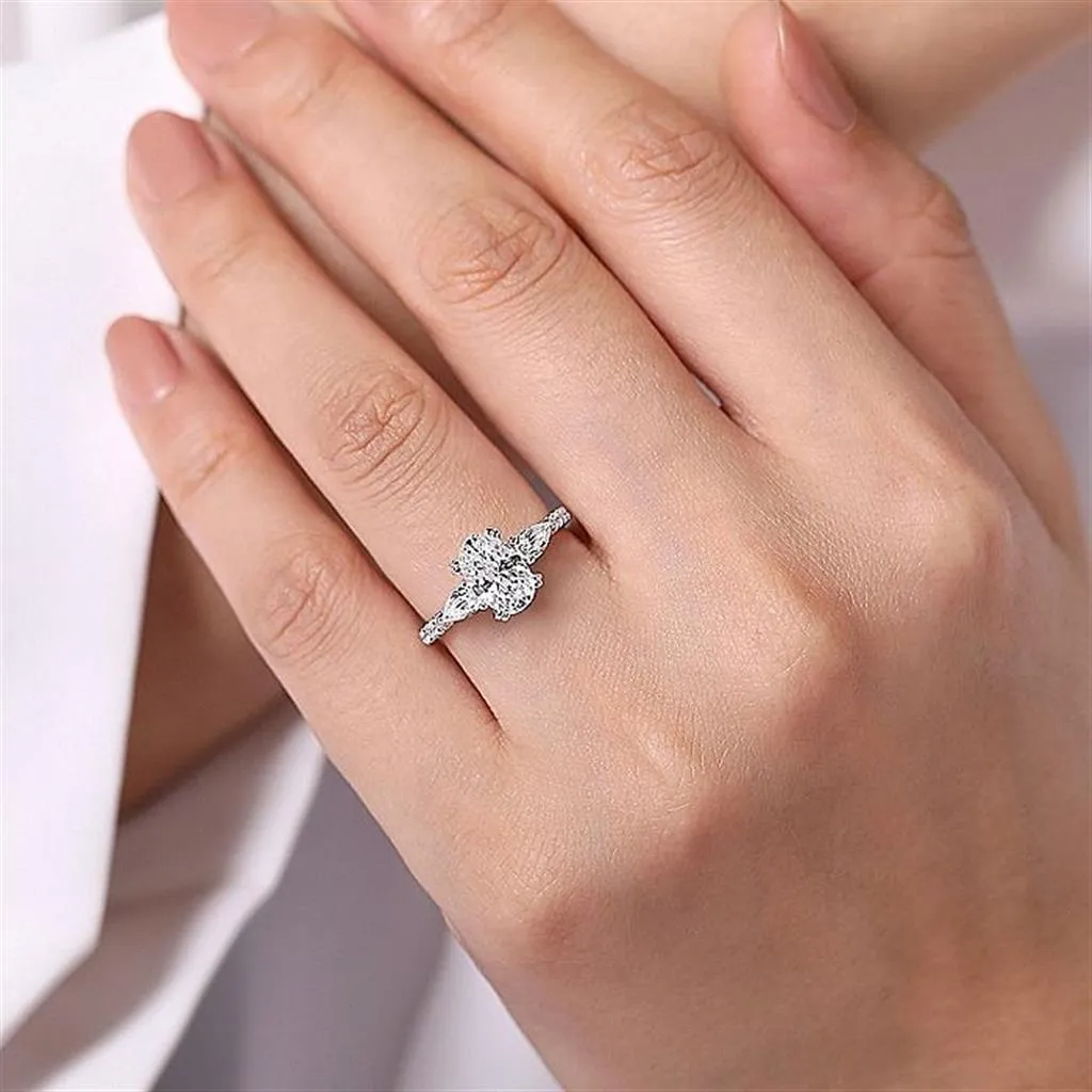 14K White Gold 'Sookie' Three Stone Oval Diamond Engagement Ring
