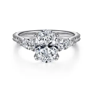 14K White Gold 'Sookie' Three Stone Oval Diamond Engagement Ring