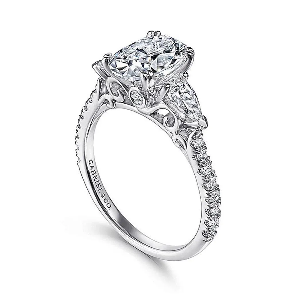 14K White Gold 'Sookie' Three Stone Oval Diamond Engagement Ring
