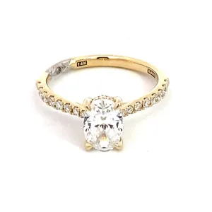 14K Yellow Gold Hidden Halo Oval Natural Diamonds Engagement Ring