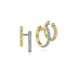 14K Yellow Gold Twisted Pave 10mm Diamond Huggie Earrings