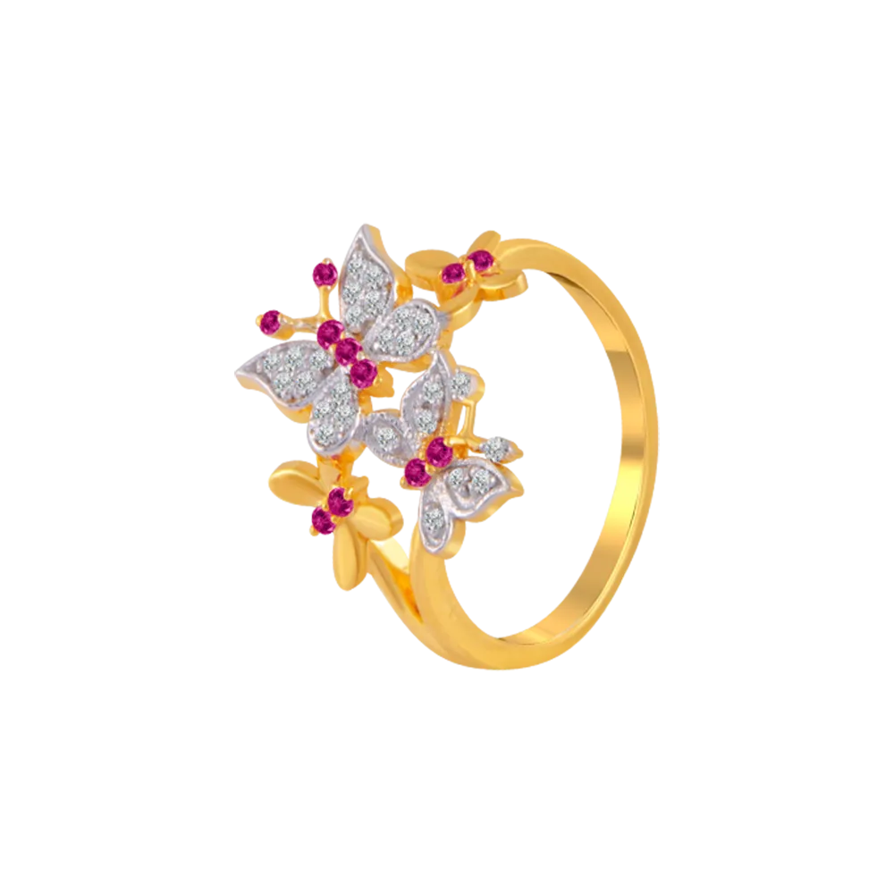 14KT (585) Yellow Gold And American Diamond Ring For Women