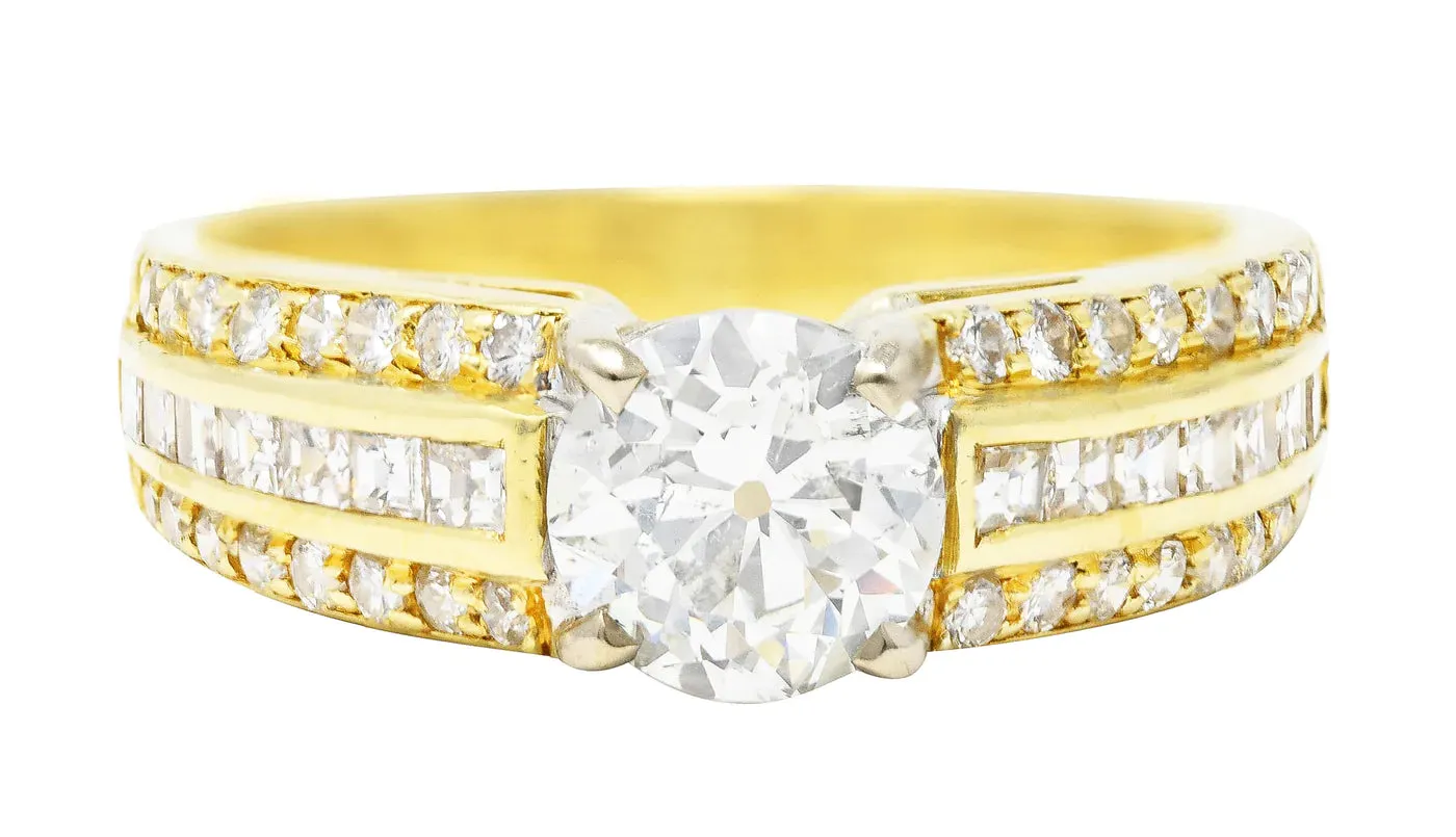 1.50 CTW OLD EUROPEAN CUT DIAMOND 18 KARAT TWO-TONE GOLD UNISEX CHANNEL ENGAGEMENT RING