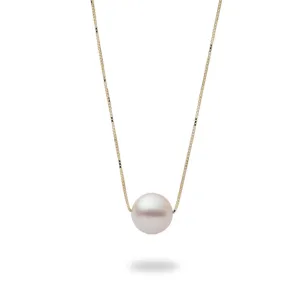 16-18" Adjustable Akoya White Pearl Necklace in Gold - 8mm