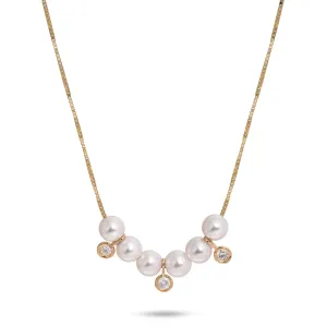 16-18" Adjustable Akoya White Pearl Necklace in Gold with Diamonds - 4.5-5mm