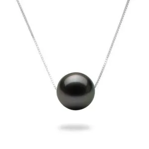 16-18" Adjustable Tahitian Black Pearl Necklace in White Gold - 9-10mm