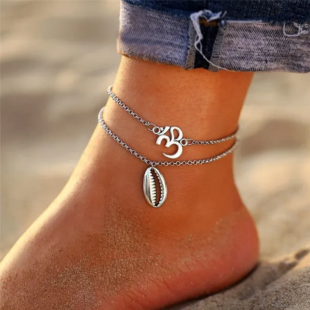 17KM Bohemian Starfish Stone Anklets Set For Women Vintage Handmade Wave Anklet Bracelet on Leg Beach Ocean Jewelry 2018