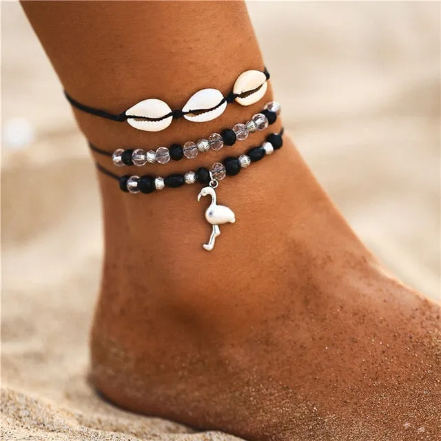 17KM Bohemian Starfish Stone Anklets Set For Women Vintage Handmade Wave Anklet Bracelet on Leg Beach Ocean Jewelry 2018