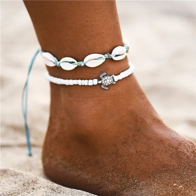 17KM Bohemian Starfish Stone Anklets Set For Women Vintage Handmade Wave Anklet Bracelet on Leg Beach Ocean Jewelry 2018