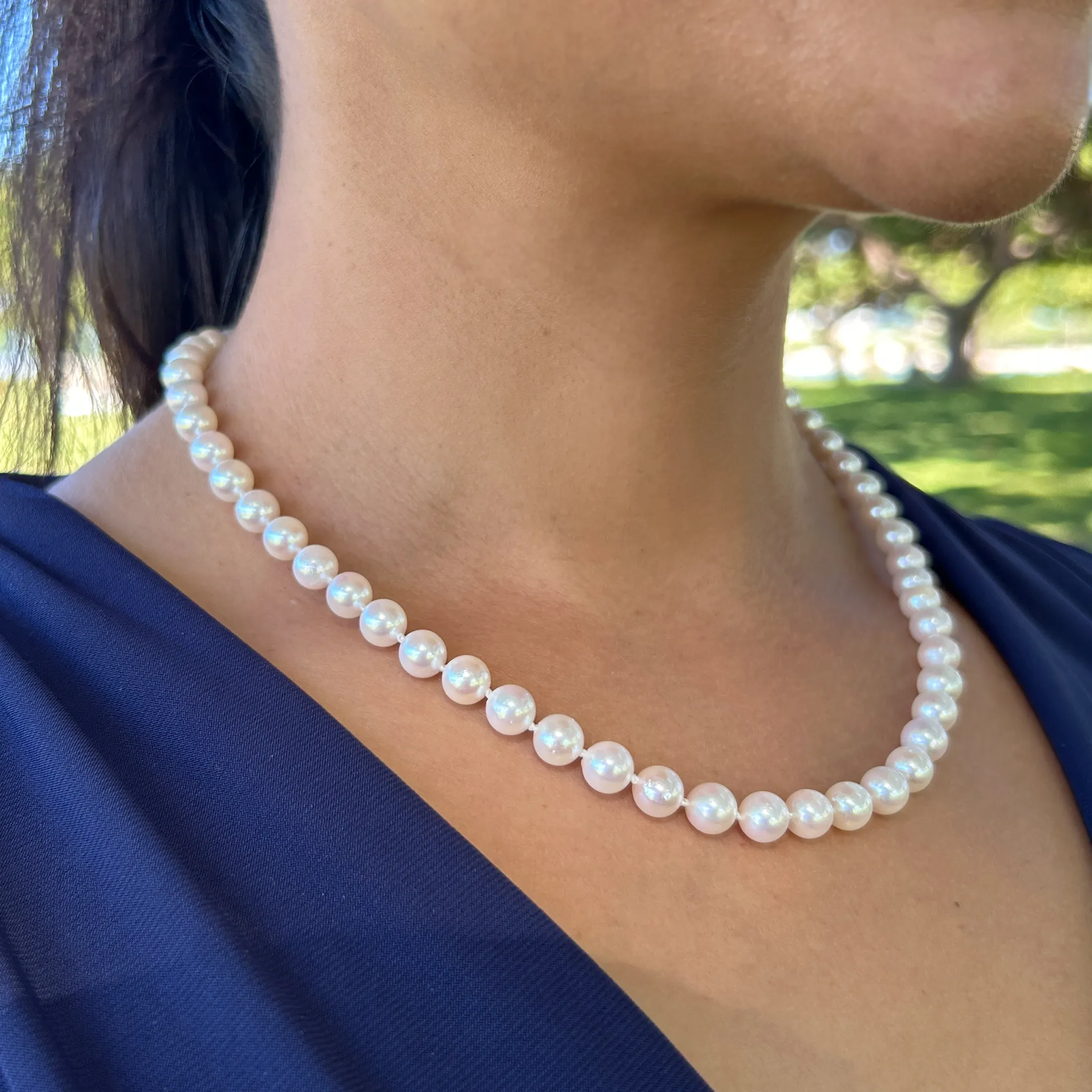 18-19" Akoya Pearl Strand with White Gold Clasp - 7-8mm
