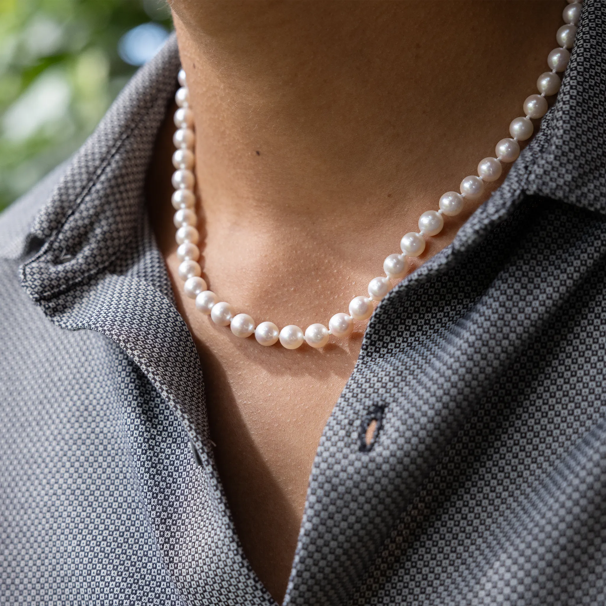18-19" Akoya White Pearl Strand with Gold Clasp - 7-8mm
