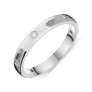 18ct White Gold 0.12ct Diamond King's Coronation Hallmark 3mm Ring D