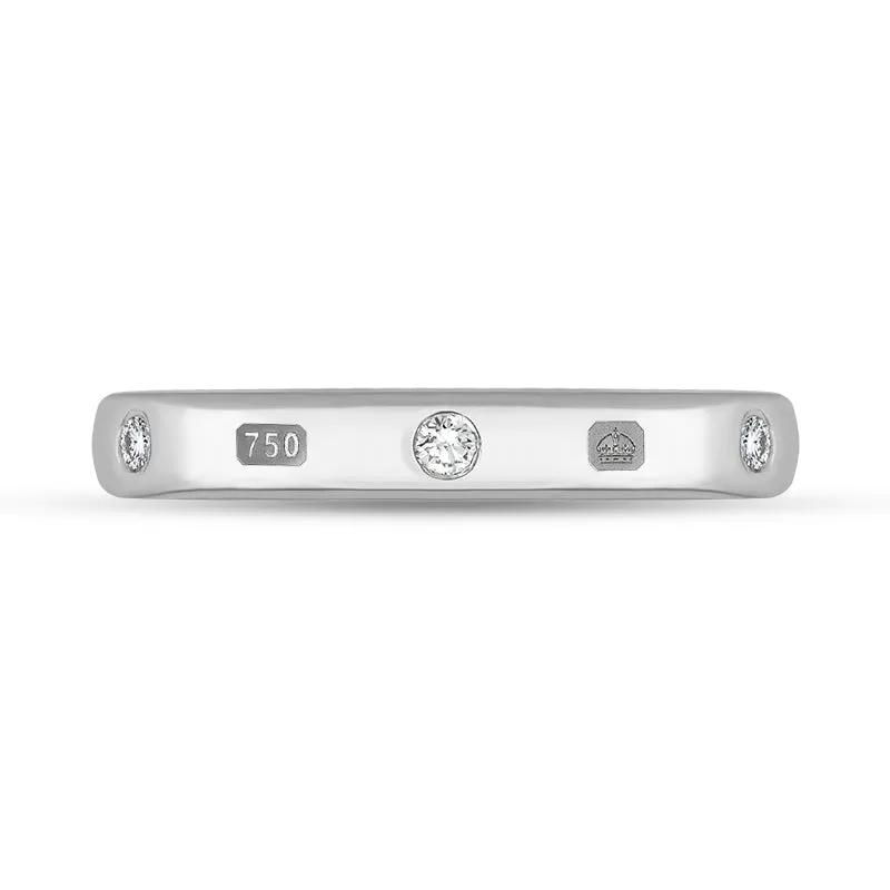 18ct White Gold 0.12ct Diamond King's Coronation Hallmark 3mm Ring D
