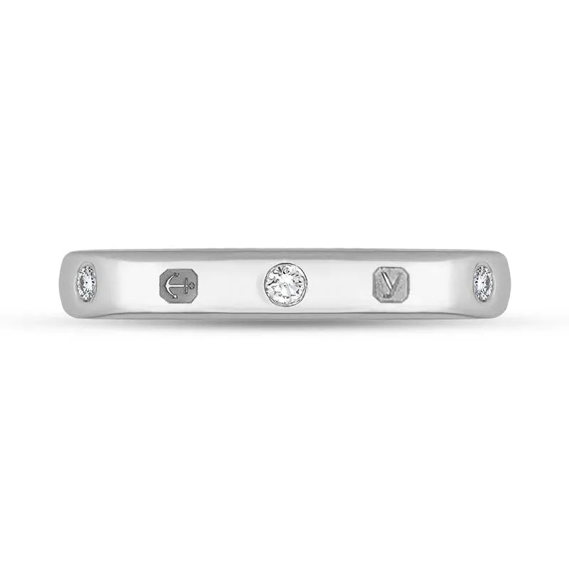 18ct White Gold 0.12ct Diamond King's Coronation Hallmark 3mm Ring D