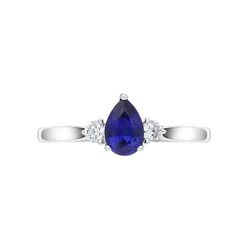 18CT WHITE GOLD 0.50CT SAPPHIRE DIAMOND ROUND BRILLIANT AND PEAR CUT THREE STONE RING