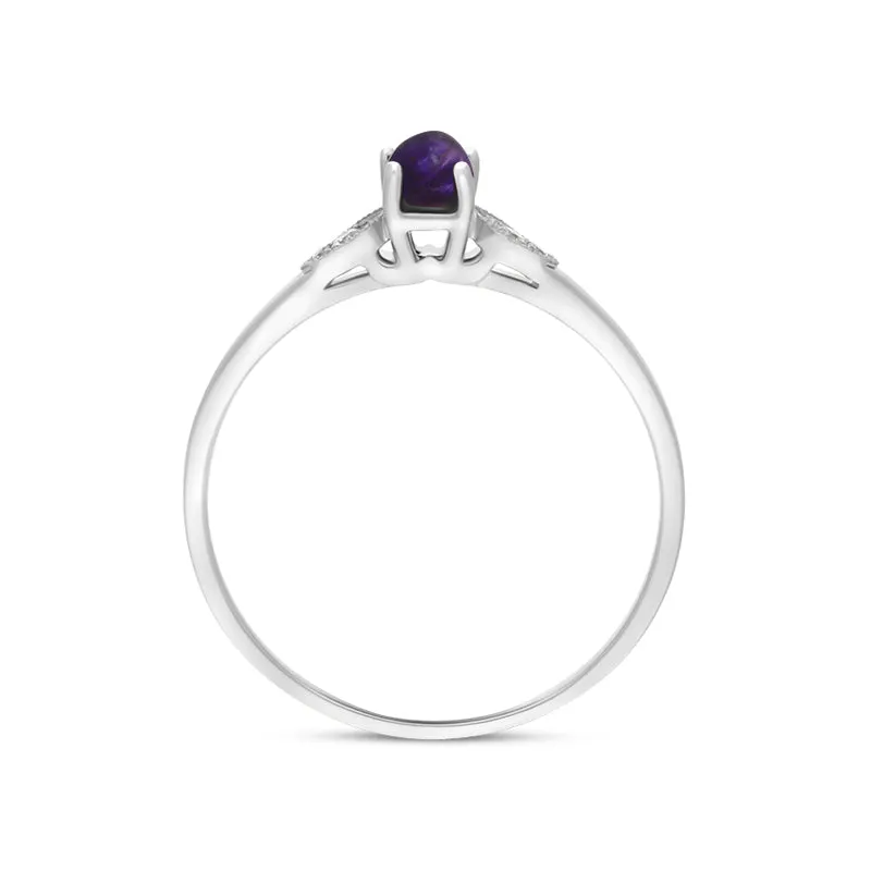 18ct White Gold Blue John 0.05ct Diamond Milgrain Shoulder Ring