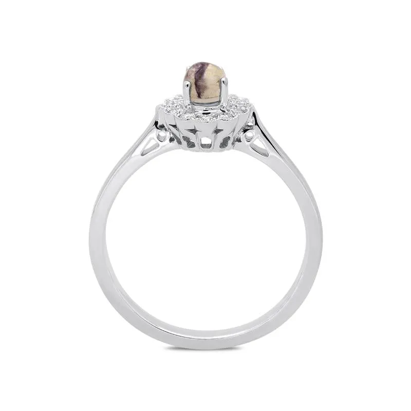 18ct White Gold Blue John 0.16ct Diamond Milgrain Cluster Ring