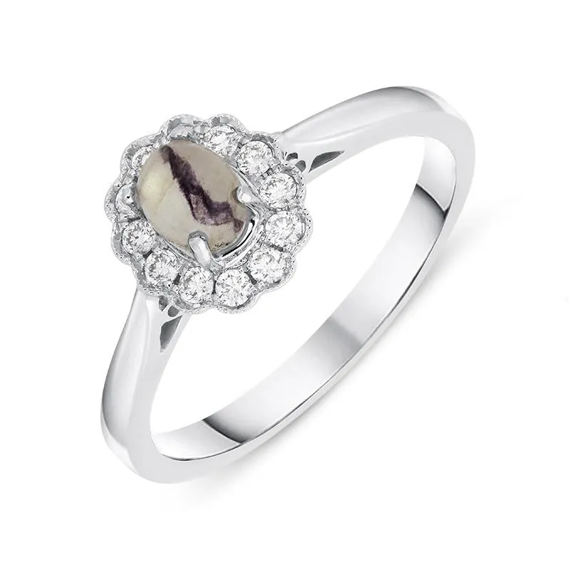 18ct White Gold Blue John 0.16ct Diamond Milgrain Cluster Ring