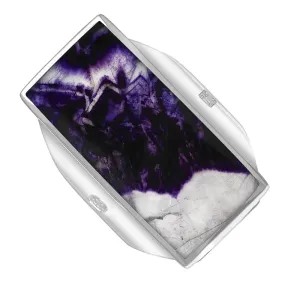 18ct White Gold Blue John Hallmark Large Oblong Ring