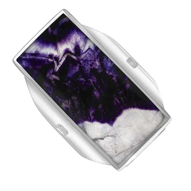 18ct White Gold Blue John Hallmark Large Oblong Ring