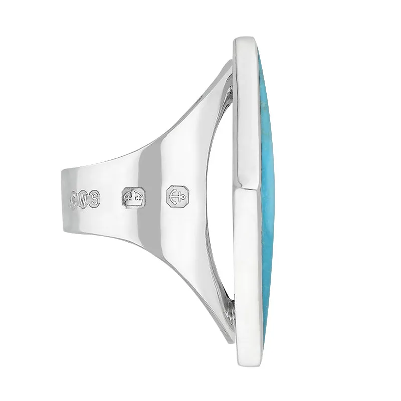 18ct White Gold Turquoise Hallmark Large Rhombus Ring