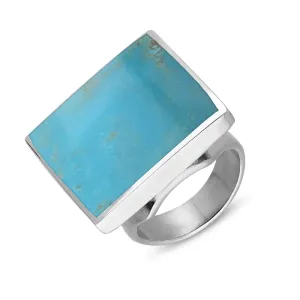 18ct White Gold Turquoise Hallmark Medium Square Ring