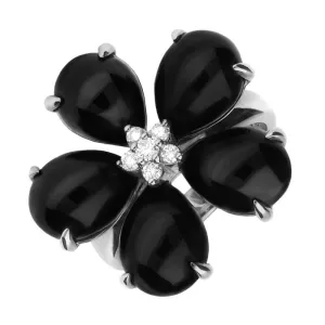 18ct White Gold Whitby Jet 0.15ct Diamond Five Stone Petal Ring D