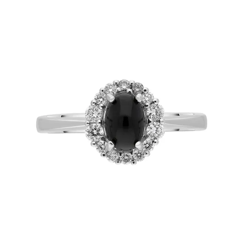 18ct White Gold Whitby Jet 0.25ct Diamond Oval Centre Ring