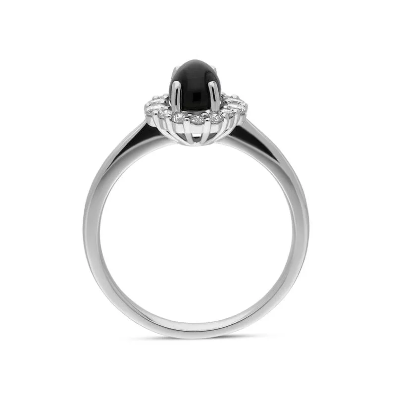 18ct White Gold Whitby Jet 0.25ct Diamond Oval Centre Ring