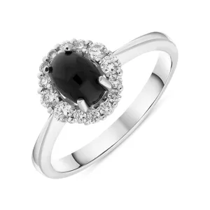 18ct White Gold Whitby Jet 0.25ct Diamond Oval Centre Ring