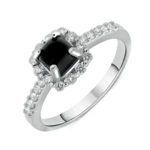 18ct White Gold Whitby Jet 0.35ct Diamond Cushion Top Ring