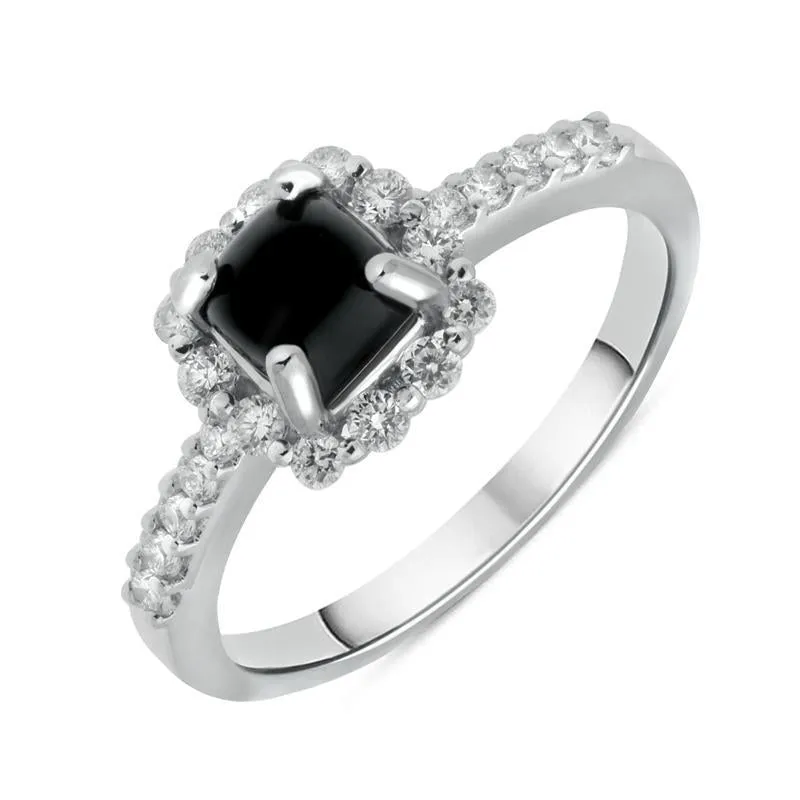 18ct White Gold Whitby Jet 0.35ct Diamond Cushion Top Ring