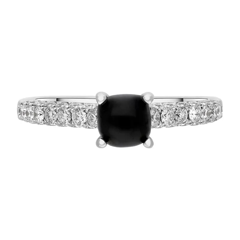 18ct White Gold Whitby Jet 0.83ct Diamond Shoulder Ring