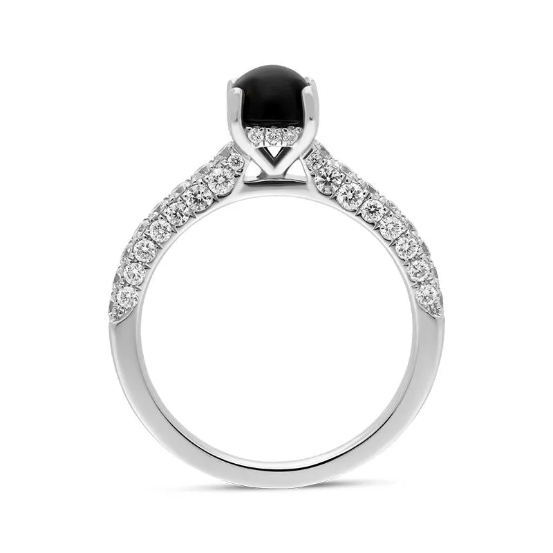 18ct White Gold Whitby Jet 0.83ct Diamond Shoulder Ring