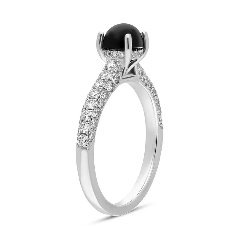 18ct White Gold Whitby Jet 0.83ct Diamond Shoulder Ring